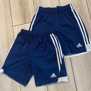 2 Adidas Soccer Shorts YM, Navy Blue, (two pairs)